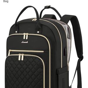 Black Quilted Backpack with Gold Accents